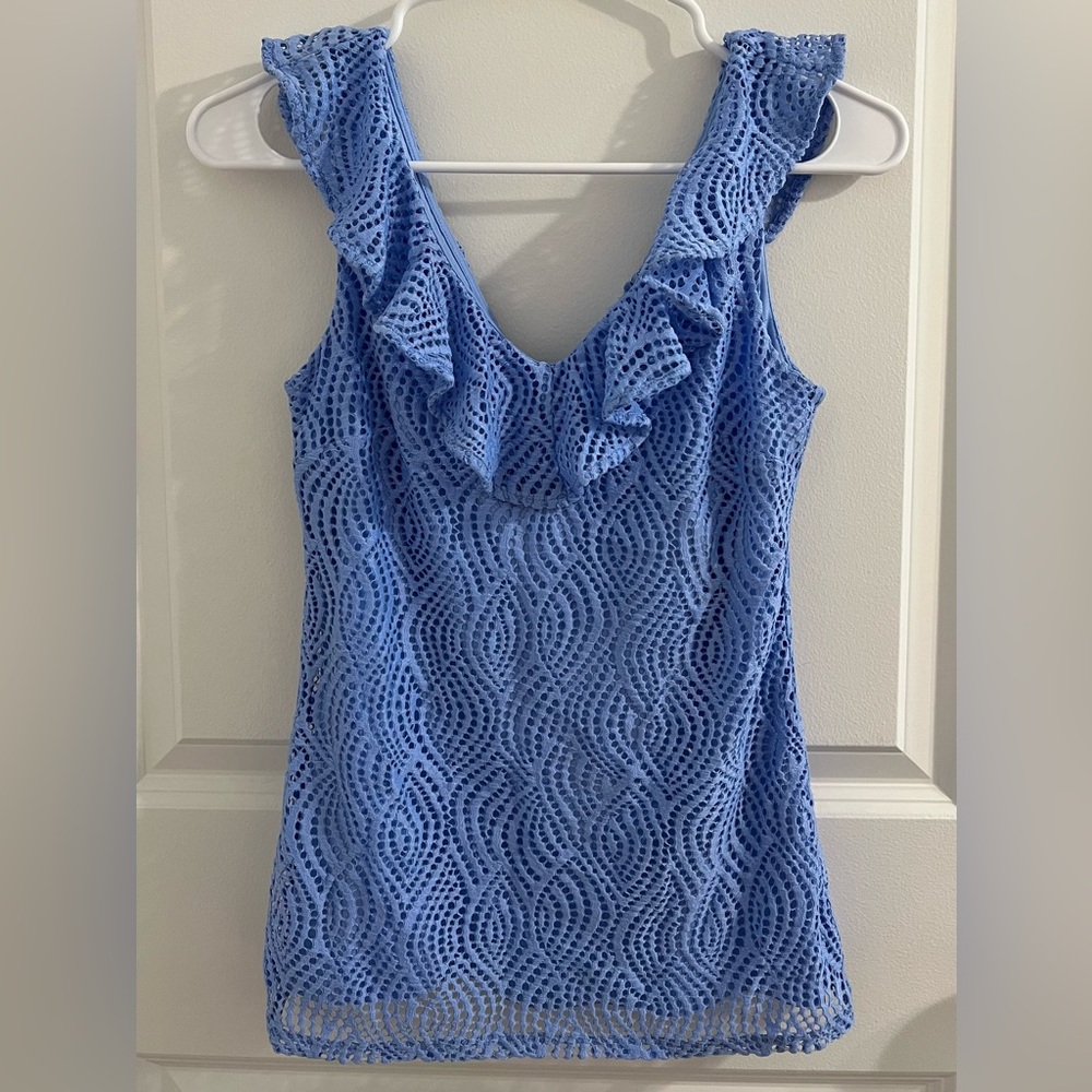 Lilly Pulitzer Periwinkle "Alessa" Flowing Leaf Lace Tank Top